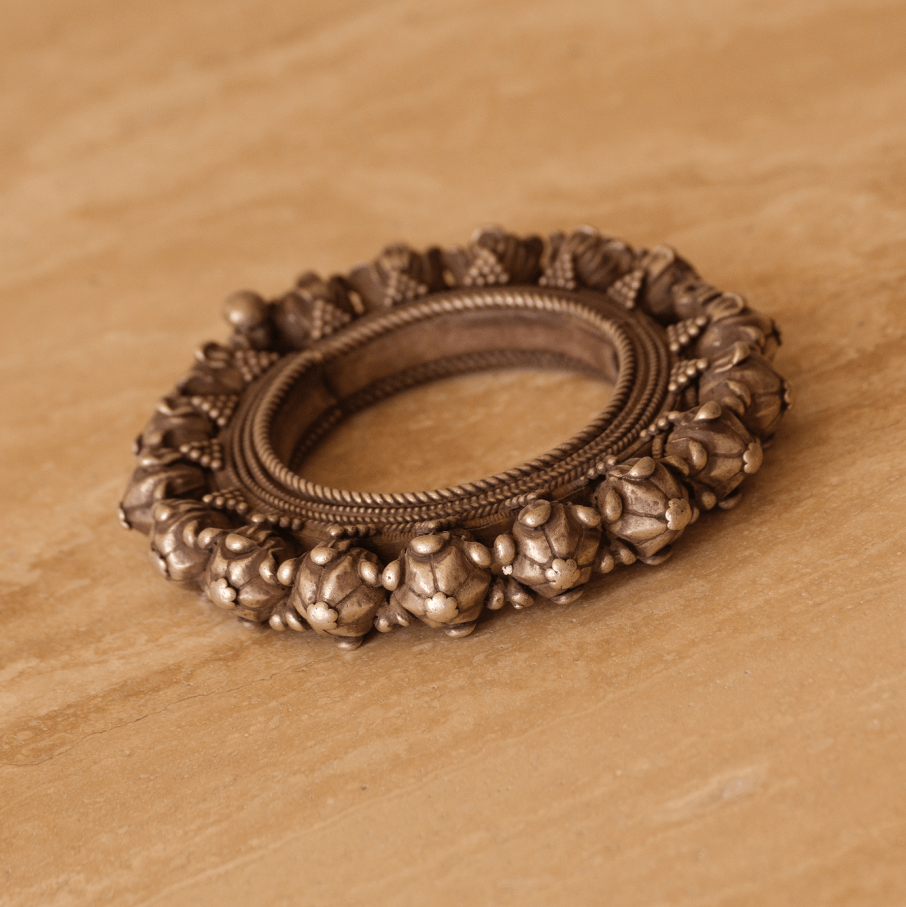Antique silver bracelet, decorated with flowers